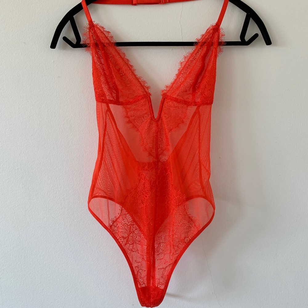 Orange V-Wire Teddy Lace Bodysuit